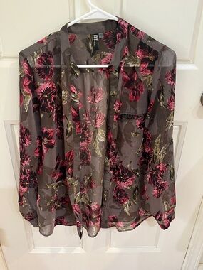 Kut from the Kloth Floral Sheer Blouse in Gray and Pink